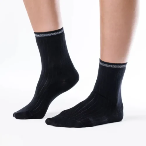 Nogavice Shimmer Ribbed - Black